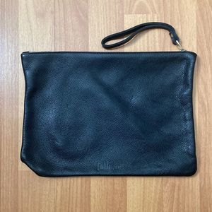 Vintage Leah Lerner Black Pebbled Leather Medium Wristlet Zipper Pouch Purse